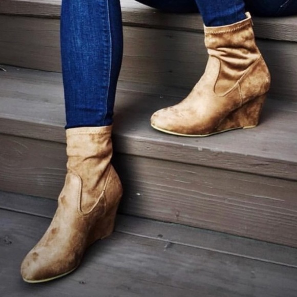 Chinese Laundry Shoes - Whiskey Tie Back Sock Ankle Wedge Booties